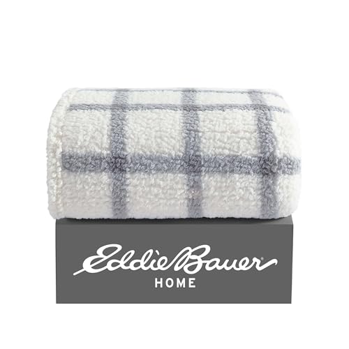 Image of Eddie Bauer - Throw Blanket, Ultra-Soft Plush Bedding with Faux Shearling Reverse, Blanket for Couch & Bed (Bunkhouse Plaid Grey, 50 inch x 60 inch)