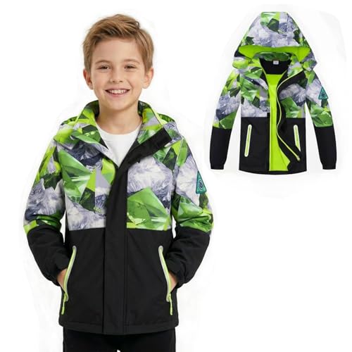 Image of MGEOY Kids Rain Jacket, Waterproof Lightweight Hooded Windbreaker for Boys Girls 4-14Y
