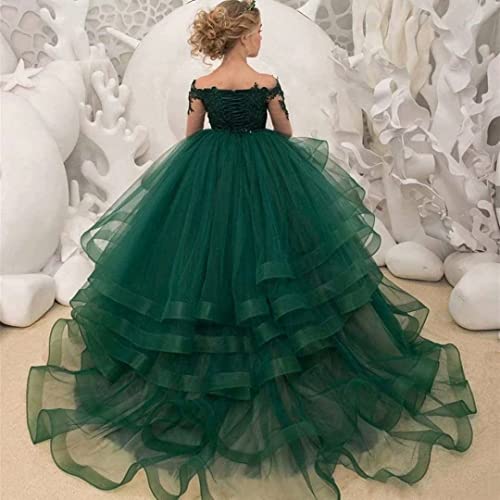 Long Sleeve Ball Gown Flower Girl Dresses Appliques Tulle Princess Pageant Prom Dress2