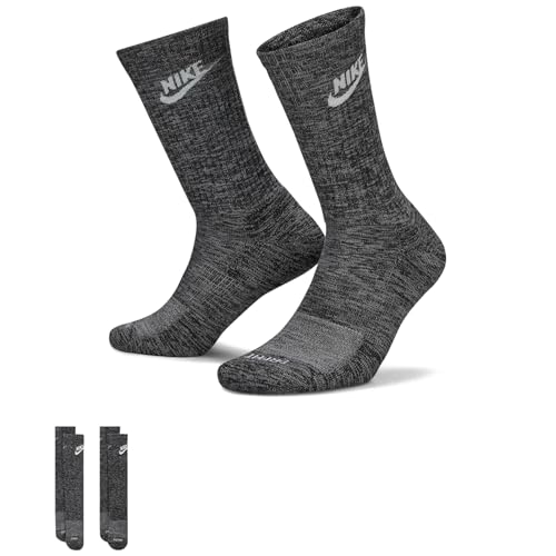 NIKE Everyday Plus Cushioned Crew Socks (2Pairs) DH3778-010 (BLACK/WHITE), Size S