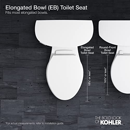 Image of KOHLER K-4636-96 Cachet Quiet Close Elongated Toilet Seat, Slow Close Lid and Seat, Grip-Tight Bumpers and Installation Hardware, Biscuit