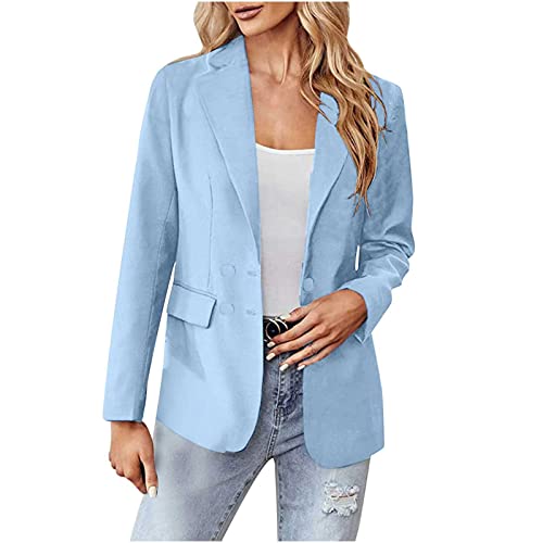 Women's Ol Work Blazer Suit Plain Casual Long Sleeve Fall Coats And Jackets Formal Lapel Button Slim Blazer Outfit Blue #TOP12