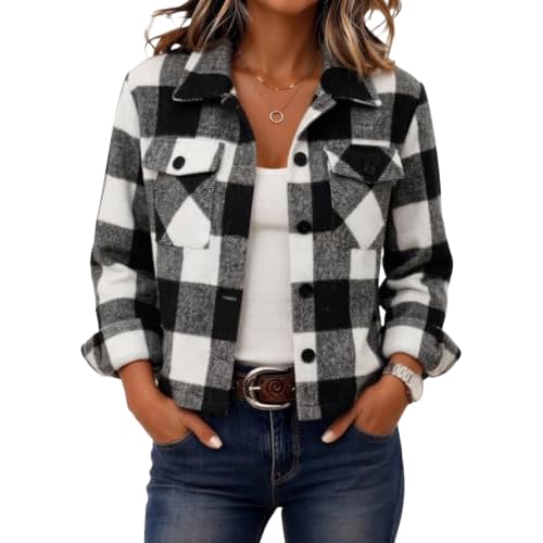 Elneeya Cropped Jacket Women Plaid Fashion Button Up Collared Fall Coats - image 1