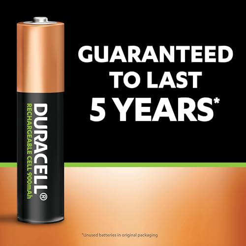 Duracell Rechargeable AAA 900mAh Battery, Pack of 4, Everyday Devices, Toy, Baby Monitor, Camera