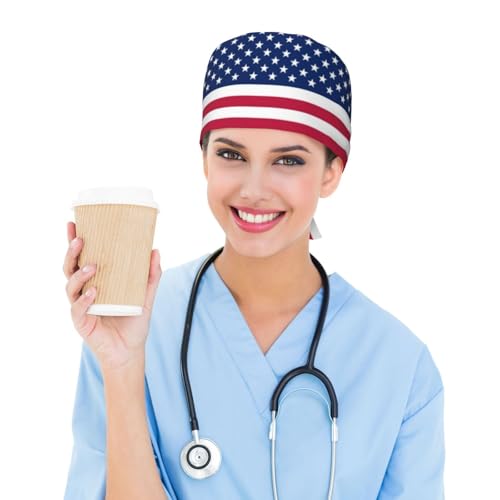Image of Working Cap Scrub Cap with Sweatband Adjustable Unisex Women Tie Back Hat Nurse Surgical Caps