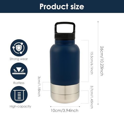 3 in 1 Trinkflasche Hunde für Unterwegs 900ml Isolierte Hundewasserflasche to go Edelstahl mit Wassernapf Futternapf BPA-Frei für Reisen Spaziergänge Outdoor-Aktivitäten