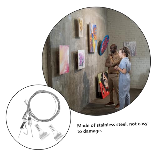 Image of Adjustable Picture Hanging Wire Kit Stainless Steel 4 Hooks Photo Frame Hanging Hardware for Indoor Outdoor