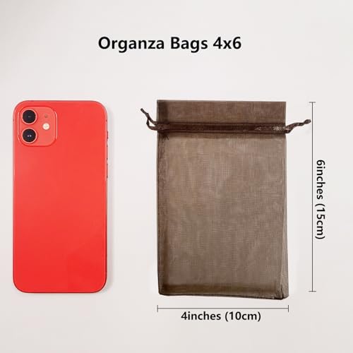Image of SIAGCRAW Organza Bags 4 inchx6 inch, 100Pcs Small Mesh Drawstring Pouches | Coffee Organza Bags for Jewelry, Candy, Party Favors, Small Sachet Wrap, Storage Supplies