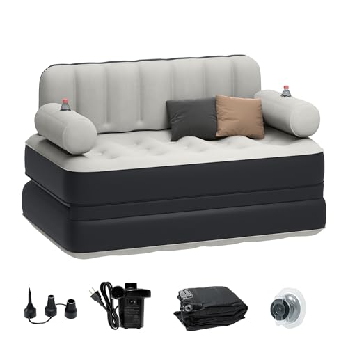 YITAHOME Queen Size Air Sofa Bed Mattress with Headboard and Pump, Blow Up Couch Inflatable Bed for Home Living Room, 79' x 60' x 25' (Black)