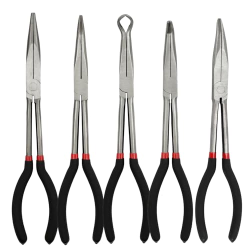 Image of 5 Pack 11 inch Extra Long Nose Pliers Set with Insulated Comfort Grip Handles