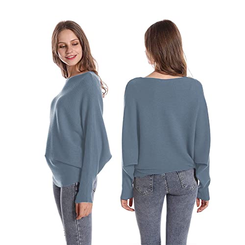 Image of FULIER Women Oversized Boat Neck Batwing Sleeves Dolman Knitted Sweaters Lightweight Pullovers Tops One Size