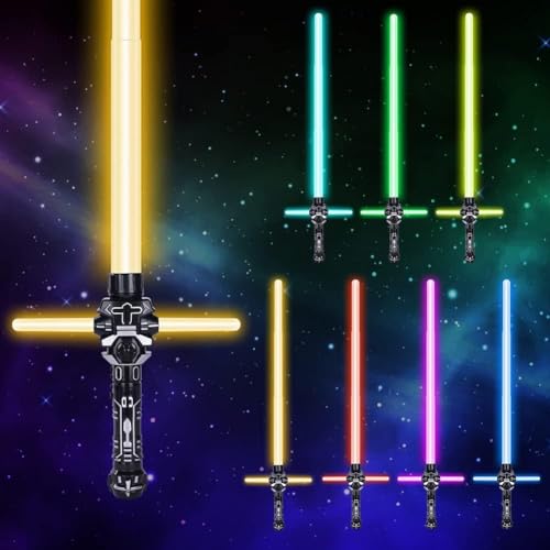 2 Pack Lightsaber 2-in-1 Light Up Saber with FX Sound 7 Colors Retractable Lightsaber for Kids LED Sword Toys for Adults Kids Birthday Halloween Cosplay Xmas Present Metroid and Warrior