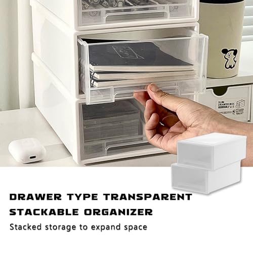 posionks 2 Stück Schubladenbox Kunststoff Schubladenbox Stapelbar Schreibtisch Kunststoff Schubladenbox Organizer Schubladenbox für Wohnzimmer, Schlafzimmer, Büro Schubladenbox