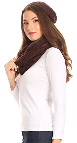 Sakkas Balencia Cool Girl Long Wide Soft Fur Lined Infinity Scarf Beanie Hat Set4