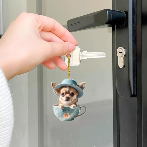 Shitafe Auto-Hundeanhänger für Rückspiegel, süßer Acryl-Schaukelhund | Auto-Rückspiegel- mit Tassen-Design,Auto-Rückspiegel-Innendekoration, Hundedekoration, Rückspiegel-Anhänger,