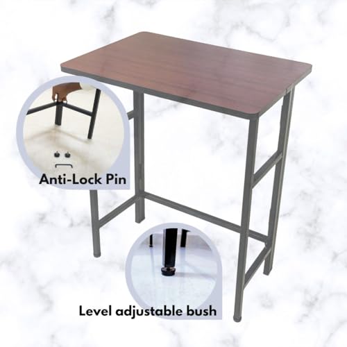 Image of ANEXO Metal Folding Computer Work from Home Table for Laptop Study Office Foldable Desk (Mahogany No Tray)