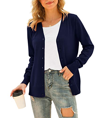 Image of VIISHOW Women Long Sleeve Button Down V Neck Lightweight Basic Knit Sweater Cardigan
