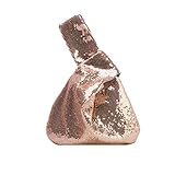 XMRS Women Luxury Sequin Evening Bag Knot Closure Wrist Bag Portable Cosmetic Organizer Pouch (Rose
