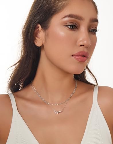 Gold Necklace for Women Dainty Layered Diamond Necklace Trendy 14K Gold Plated Paperclip Choker Necklaces Cute Minimalist Open Oval Star Necklaces Jewelry for Women Gifts