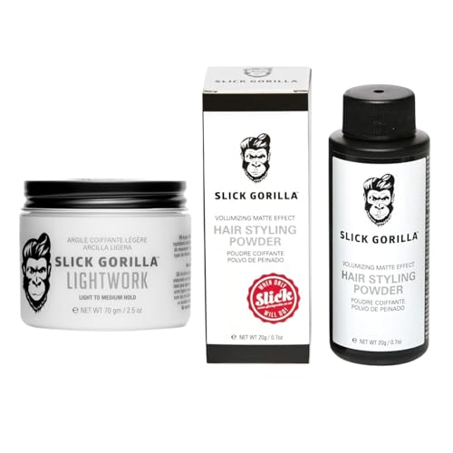 Slick Gorilla Matte Styling Duo – Hair Clay (2.5 oz) and Styling Powder (20ml) Matte Finish Flexible Hold Lightweight Texture & Volume Non-Greasy All-Day Style