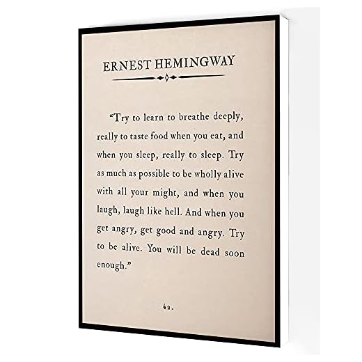 Try To Learn To Breathe Canvas Wall Art,Ernest Hemingway Quote Poster,Book Page Print Modern Artwork Painting For Living Room Office Home Decoration 8''x12'' Framed