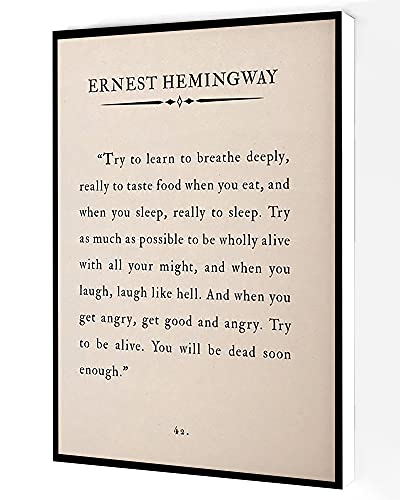 Try To Learn To Breathe Canvas Wall Art,Ernest Hemingway Quote Poster,Book Page Print Modern Artwork...