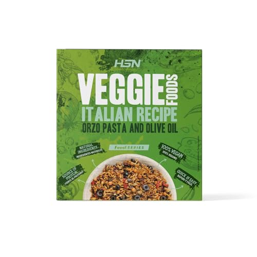 Plato Preparado Vegano Pasta Orzo con Aceite de Oliva Estilo Italiano de HSN | 280 gramos | Listo para Calentar y Tomar | Alto en Proteínas, Bajo en calorías | Comida Sana y Rica