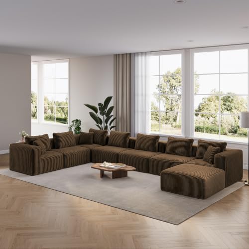 Image of Novilla 177 inch Modular Sectional Sofa, U Shape Extra Large Sectional Couch, Modern Cloud Design with SmartS Coil Support, Boneless Sectional Couch for Living Room Apartment, No Assembly Required, Brown