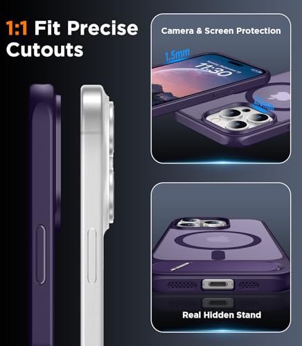 Image of Magnetic Compatible with iPhone 15 Pro Max Case, [Built-in Invisible Kickstand][Compatible with MagSafe] [Military Grade Shockproof] Slim Translucent Matte Phone Case for iPhone 15 Pro Max 6.7 inch