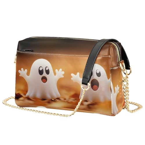 Women Crossbody Bag Shoulder Handbag Cellphone Purse PU Leather Metal Chain Strap Water Resistant Zipper Closure Cute Ghosts Print2