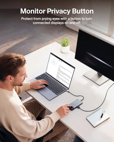 Image of Belkin USB C Hub, 8-in-1 Multi-Port Hub 100W - Dual Display Support for Windows & Chromebook + Mirrored Support for macOS w /Monitor Privacy, Ethernet, Resolutions up to 4K@60Hz - Travel Essentials