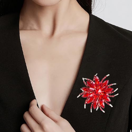 Image of Sparkling Crystal Flower Brooch Pins for Women Dainty Rhinestone Flower Shape Brooch Pin Suit Scarf Hats Decoration Wedding Jewelry