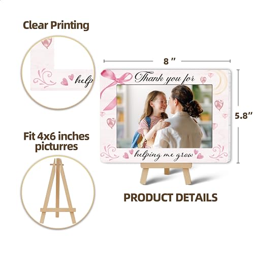 Image of DETIHO Thank You for Helping Me Grow 4x6 Photo Frame, Small Wooden Photo Frame with Easel Stand, Teacher Appreciation Gifts for Table Decor Display -E03