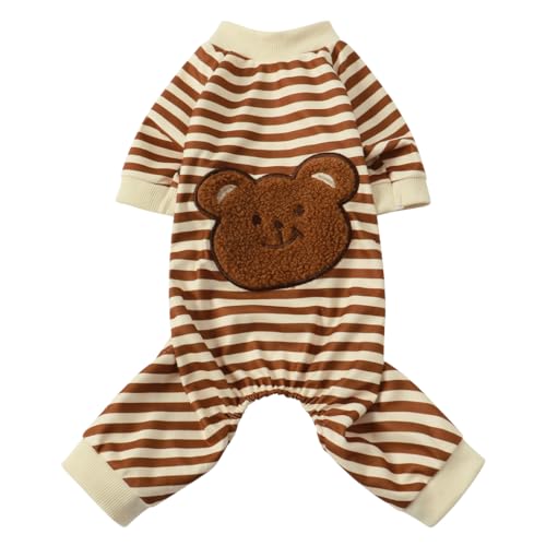 AmzBarley 犬の服 ロンパース パジャマ つなぎ 熊柄 綿製 犬服 洋服 ストライプ ペット パジャマ 四つの足 柔らかい 可愛い 犬服 ドッグウエア Tシャツ 犬 服 中型犬 小型犬 ペット服 カバーオール ルームウェア 猫服 抜け毛防止 体掻き