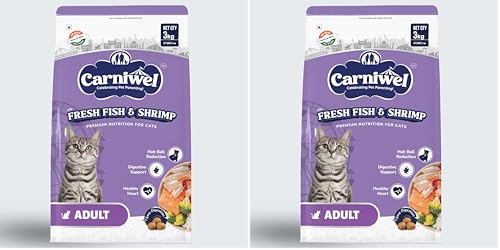 Image of Carniwel Fresh Fish & Shrimp Adult Dry Cat Food 3 Kg | Fresh & Natural Ingredients | Highly Palatable | Supports Healthy Skin & Glossy Coat | Premium Nutrition for Adult Cats (Pack of 2)
