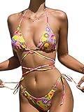 BIKINX Sexy String Triangle Bikini Sets 2 Piece Bathing Suits for Women Lace Up Halter Tops Swimsuits