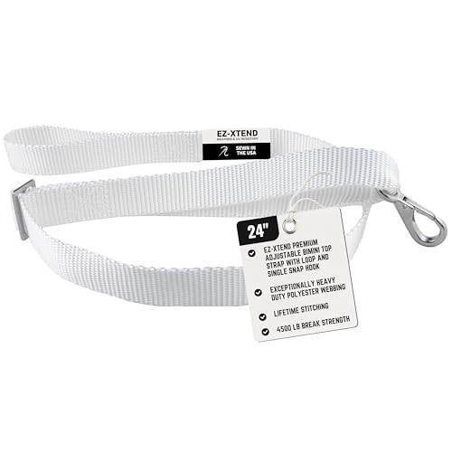 EZ-Xtend Premium Adjustable Bimini Top Strap with Loop and Single Snap Hook Stainless Steel Boat Bimini Top Hardware Pontoon Boat Accessories Canopy Replacement Straps (Package of 1 White 21- 31)
