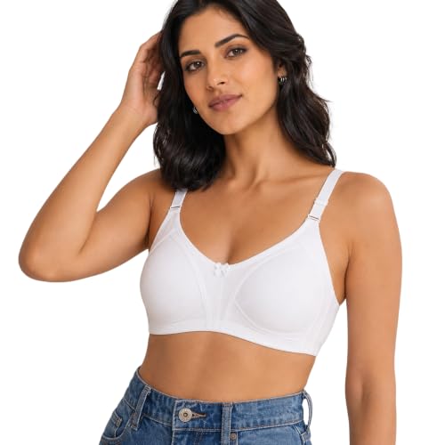 Image of INKURV Seamless Bra for Women Full Coverage | Cotton Hosiery T-Shirt Brassiere - Non Padded Wireless Lift for Everyday Wear| Moulded Cups for Chest Lifting- SAGE