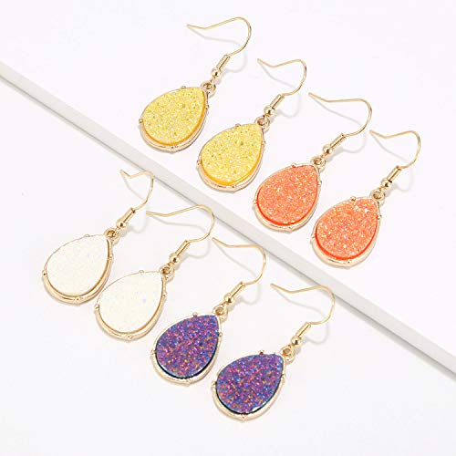 Baublestar Chic Simulated Druzy Earrings Tear Drop Dangle Gold Earring Set For Women Girl Stone Crystal Sparkly Oval Ore Fashion Jewelry #TOP5