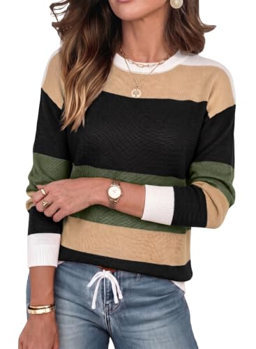 Image of Dokotoo Womens Sweaters Striped Fall Winter Outfits 2025 Crewneck Drawstring Color Block Fashion Clothing