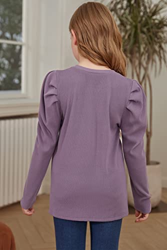 blibean Tween Girls Puff Sleeve Shirts Stylish Fall Tops Size 4-15 Years Old3