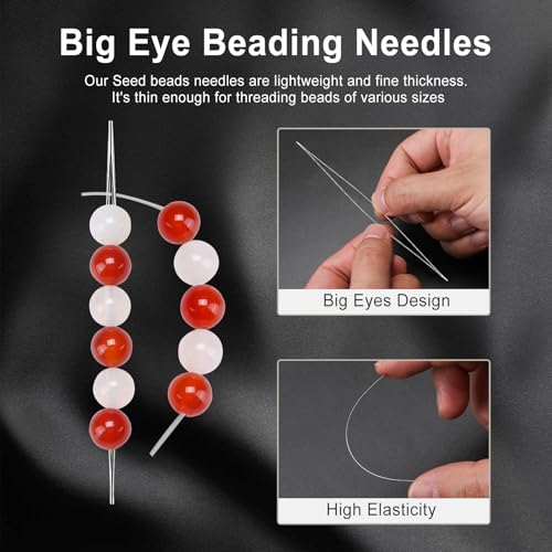 18 Pcs collapsible Big Eye Seed Beads Needles Set with Bottle