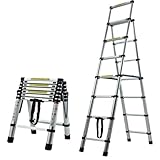 A-Frame Extension Step Ladder 6+7 Step, 6.6FT + 7.5FT Aluminum Telescoping Ladder Lightweight Anti-Slip 330lbs Load Capacity, Silver