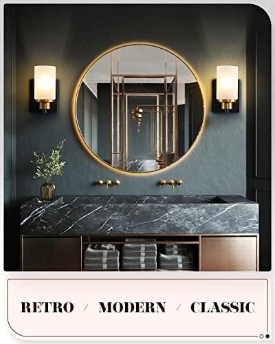 Eidonta 2 Pack Bath Vanity Light Fixtures Wall Sconces, Modern Black And Gold Wall Lights With White Frosted Glass Shades, Farmhouse Lighting Fixtures For Bedroom Mirror Kitchen Living Room Entryway #TOP4