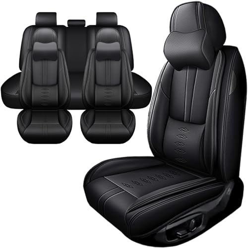 Image of Car Seat Covers for Neon,for Dodge Neon 2000-2005,Leather Full Set Seat Covers,Airbag-Compatible Car Seat Protectors,Waterproof Seat Cover for Cars(Black,5PCS /with Pillows)