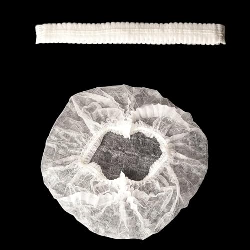 Image of Amazon Brand - QWENOX Disposable Bouffant Caps Hair Net Cap 100 Pcs Elastic Mob Caps for Food Service, Medical Use, Sleeping Head Cover, Factory Warehouse Worker, Beauty (White Pack 2)