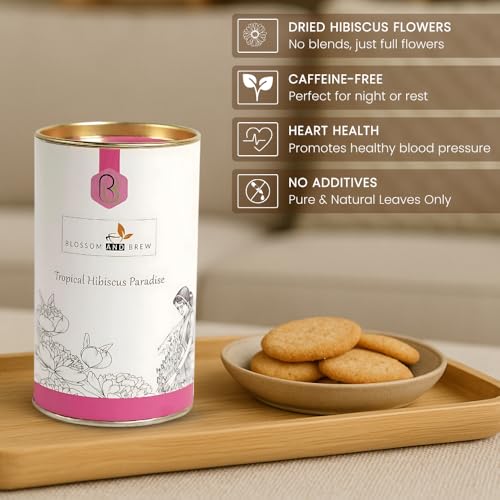 Image of Blossom & Brew Tropical Hibiscus Paradise Tea (3.526oz) - 100% Dried Hibicus Flowers - Caffeine-free Loose Petals Floral infusion te de flor de jamaica - Natural Agua de Jamaica