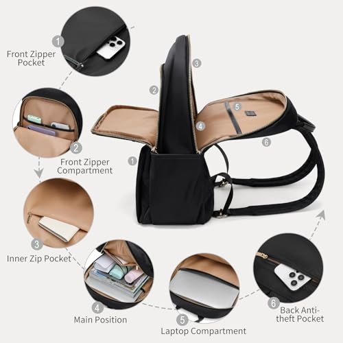 GOLF SUPAGS Stylish Laptop Backpack for Women Computer Bag Fits 14 Inch Notebook Travel College Work Backpacks Purse (Black)2