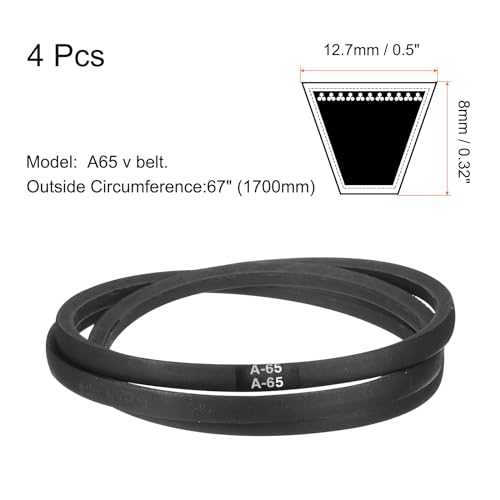Image of uxcell 4pcs A65 or 4L670 Classic Wrapped Rubber V-Belt, 65 inch(1650mm) Inside Circumference, A Profile V Belt