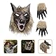 Warmhm Halloween Werwolf Kostüm Set, Horror Werwolf Kopfmaske und Klauenhandschuhe Wolf Cosplay Maske Anziehkostüm für Halloween Party
